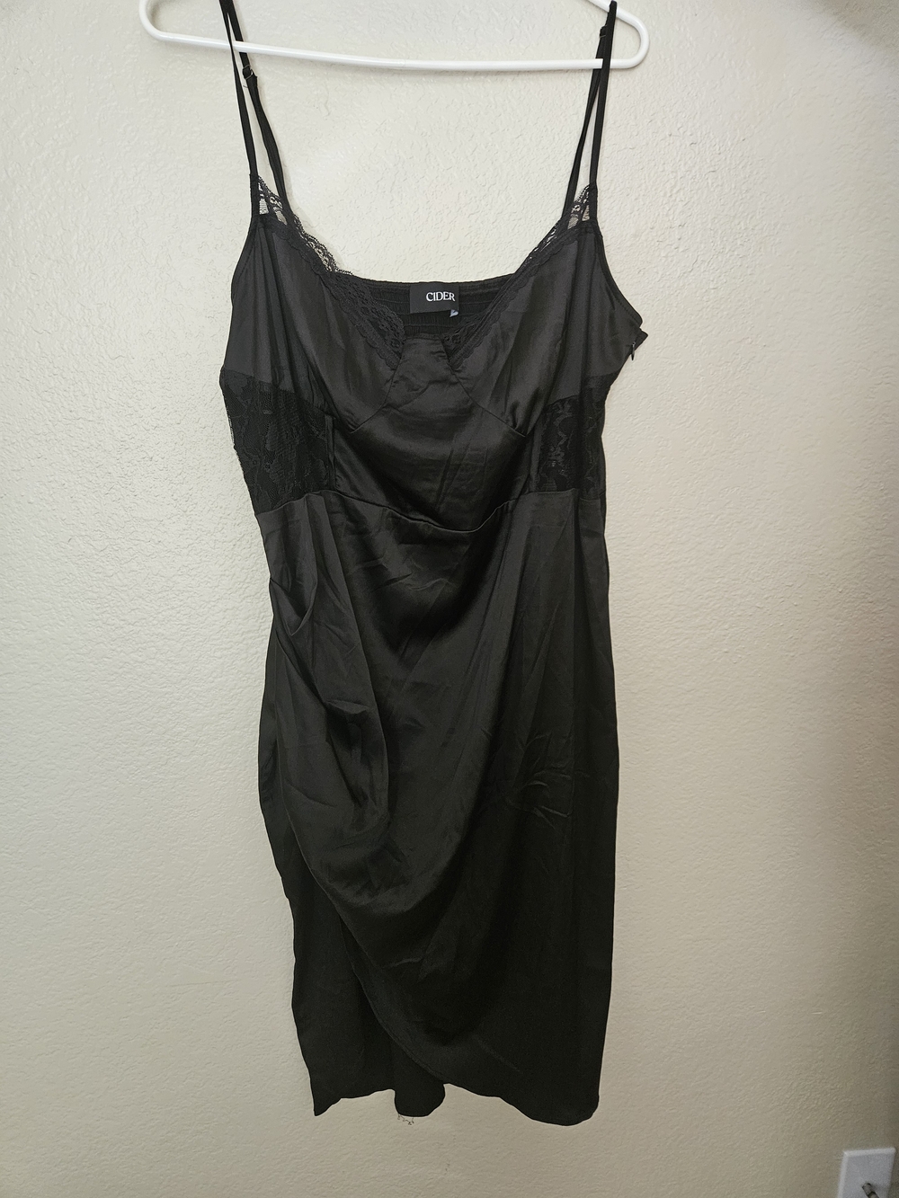 Cider Black Satin Lace-Trim Midi Dress - Picture 10 of 11